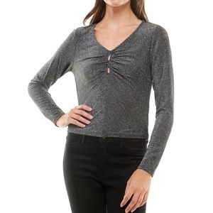 Ultra Flirt Juniors Sparkling Long Sleeve Keyhole Top NWT Medium